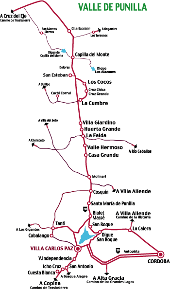 Mapa del Valle de Punilla